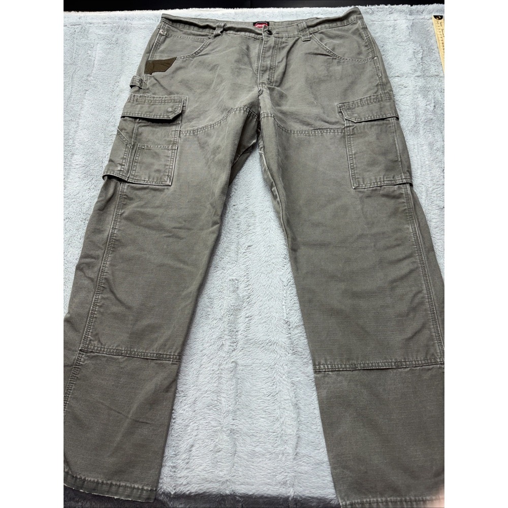 Wrangler Riggs Mens Cargo Ripstop Workwear Faded Distressed Pants 40x30 olive